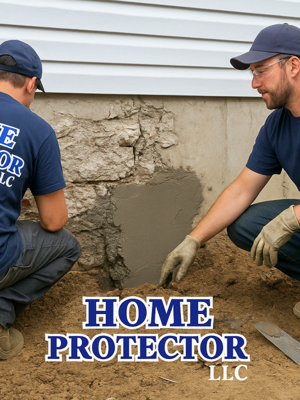 Trabajadores reparando los cimientos